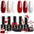 thumbnail image 2 of MEFA Juego de esmaltes de uñas de gel de Navidad, 6 colores, tonos rojos y blancos con purpurina, tonos de bastón de caramelo de invierno, brillo plateado, champán, diseño de uñas, salón de manicura,, 2 of 4