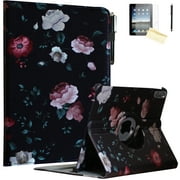 JYtrend Case For iPad Pro 11 Inch 2021 (3rd), 2020 (2nd), 2018 (1st) Generation, 360 Rotating Smart Cover (Black Flower)
