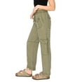 thumbnail image 2 of CALI1850 Women's Relaxed Fit Comfortable Mid Rise Washed Linen Straight Leg Cargo Pants With Elastic Band, 2 of 7