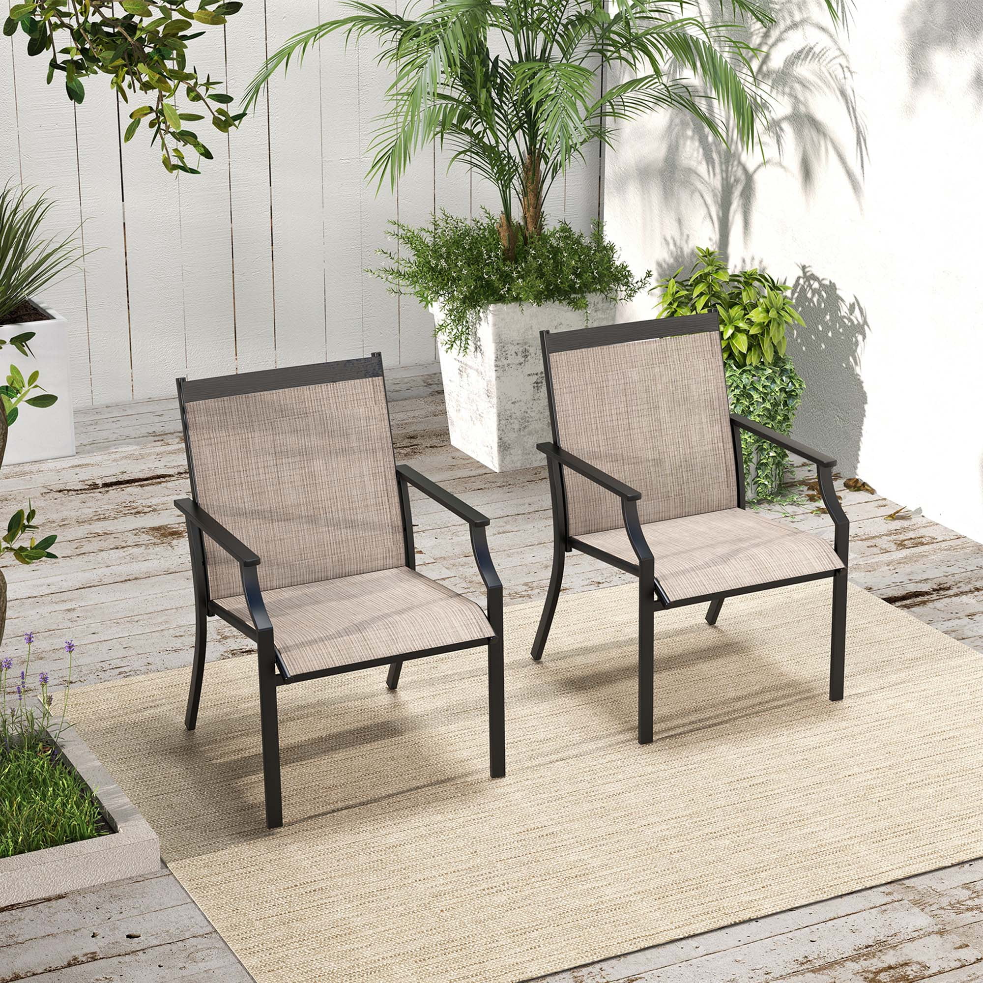 Costway 2 Piece Patio Dining Chairs Large Outdoor Chairs with Breathable Seat & Metal Frame Coffee