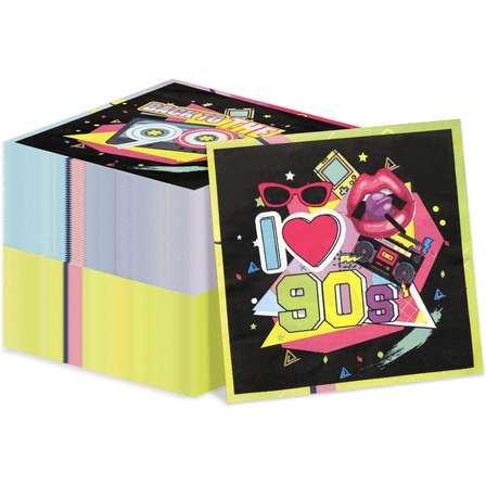100Pcs 90s Napkins 90's Party Decorations Napkins Colorful 90’s Hip Hop Napkins for Back to the 90s Theme Birthday Party Supplies, 13 x 13inch