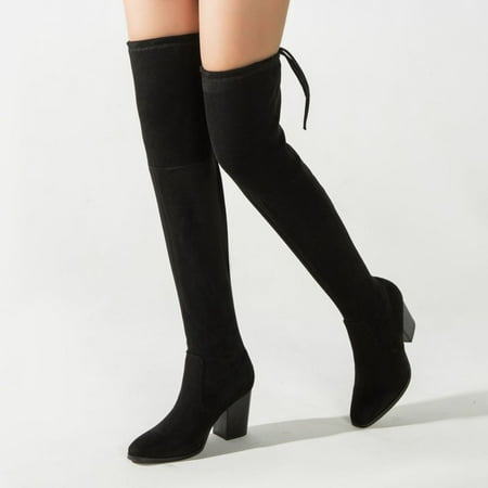 

Hvyes Boots Deals Women Suede Boots High Heel Zip Shoes Sexy Long Tall Stretch Thick Heel Anti-Slipping Boots