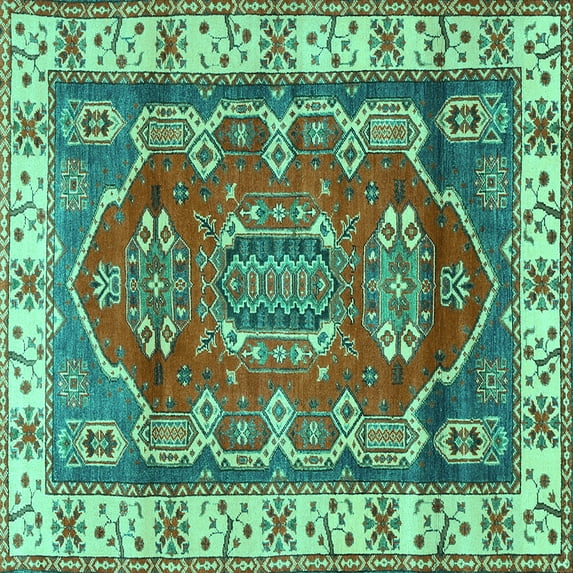 Ahgly Company Indoor Square Geometric Turquoise Blue Traditional Area Rugs, 3' Square