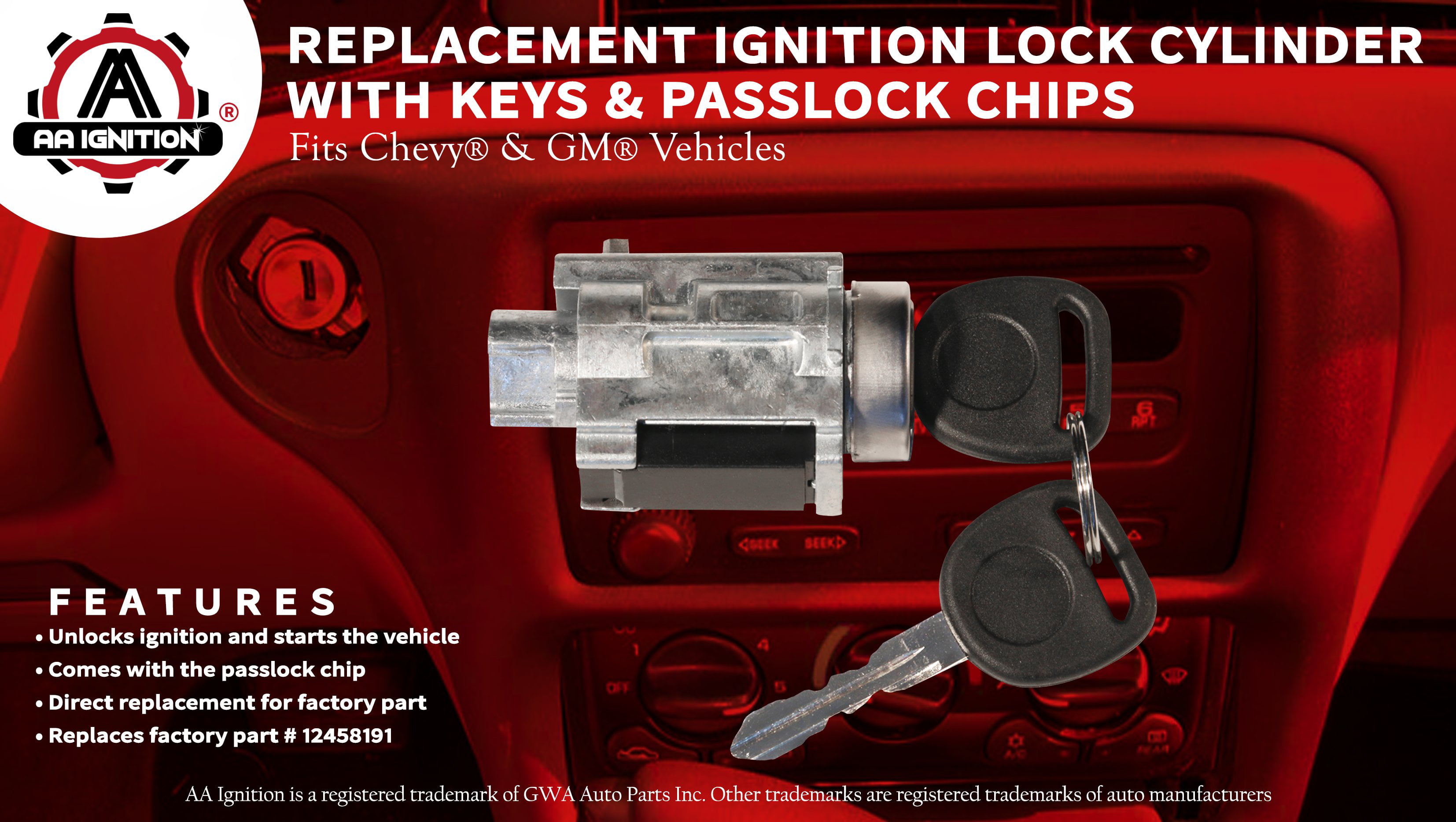 12458491 Ignition Lock Cylinder Assembly w// keys Passlock Chip For GM Chevy Olds