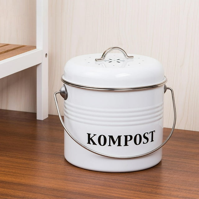 Kitchen Compost Bin, Activated Carbon Filter Deodorizers Household Compost Bin Recycling Trash Food Waste Rust ,with Lid