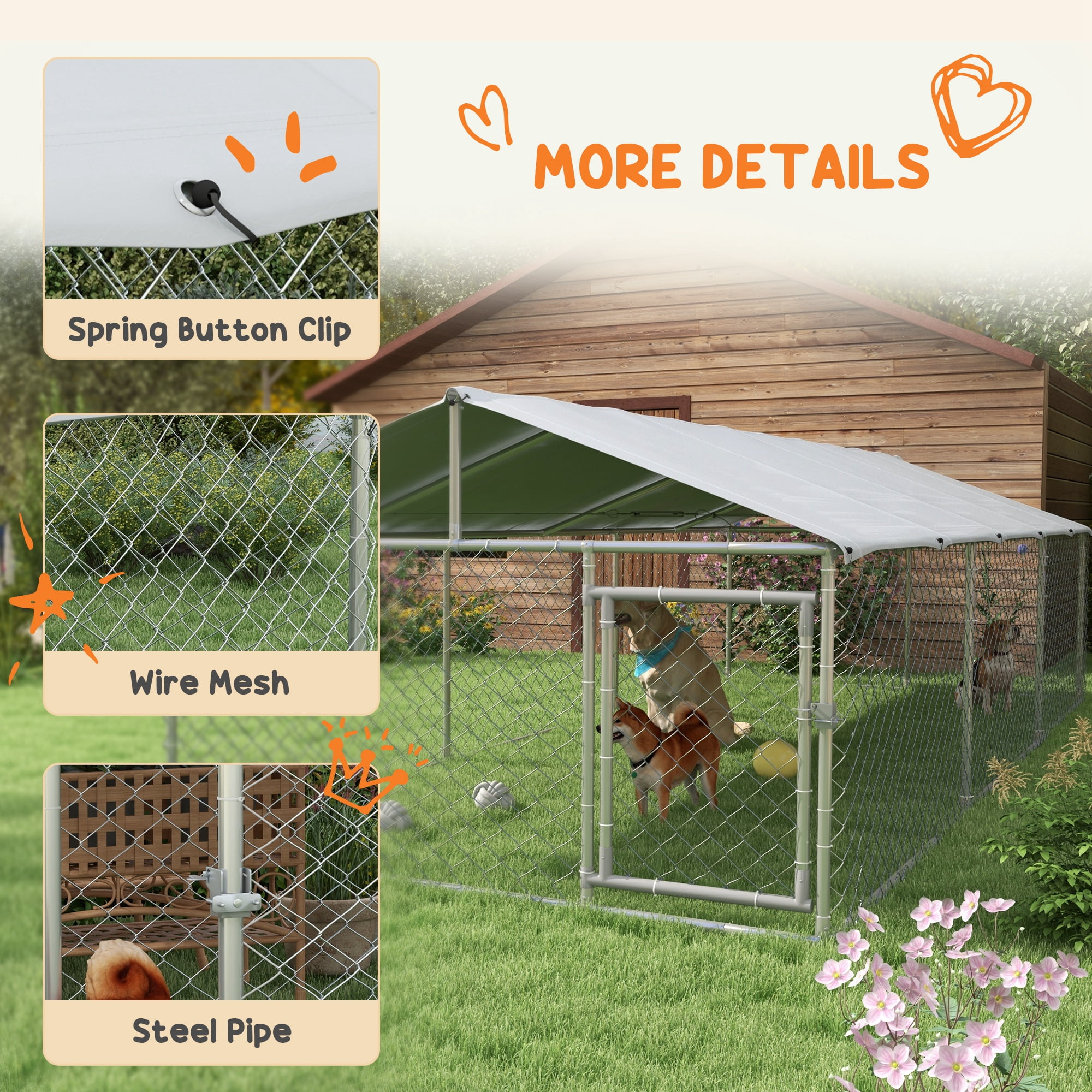 PawHut 19.7' x 7.5' x 4.9' Outdoor Dog Kennel W/ Waterproof Roof