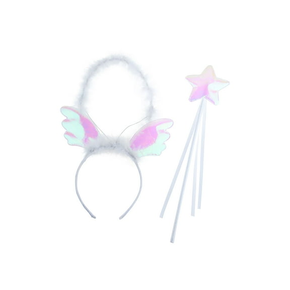 Lux Accessories White Angle Crown Mini Wings Furry Fashion Headband Star Wand