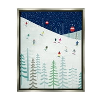 Stupell Industries Skiing Night Sky Winter Slopes Holiday Painting Gray Floater Framed Art Print Wall Art
