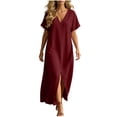 thumbnail image 4 of Dvprdro V Neck Short Sleeve Cotton Side Pockets Loose A Line Maxi Dress for Women Summer Beach Vacation Solid, 4 of 8
