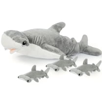 Adorable 20" Gray Hammerhead Shark Plush Pillow with 3 Mini Sharks - Soft, Safe PP Stuffed Ocean Animal Toy, Perfect for Sea Life Enthusiasts, KINGDALUX