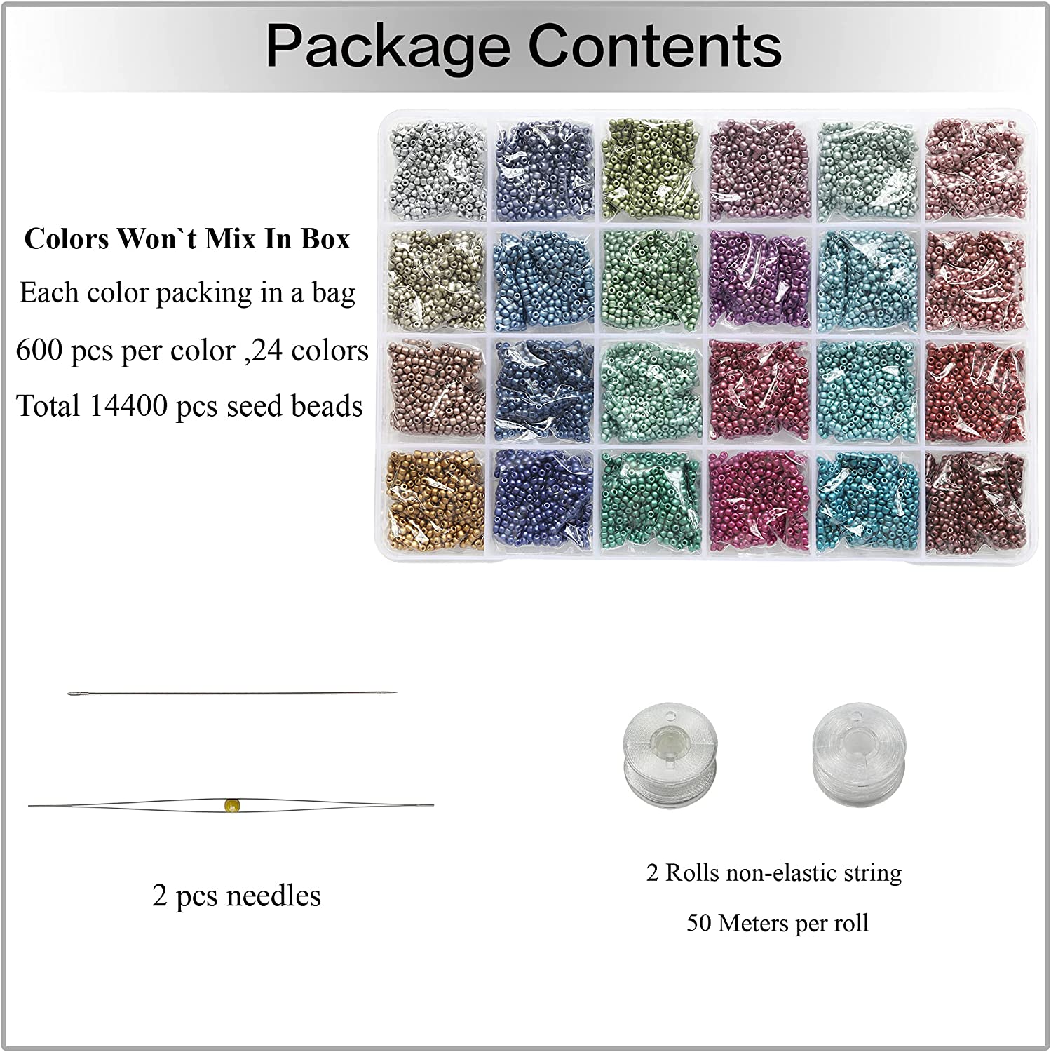 Size 2mm Seed Beads 24 Colors Total 16800 pcs in Box, 12/0 Small Craft Seed Beads for Making Earring Jewelry (700pcs/Color,24 Colors)