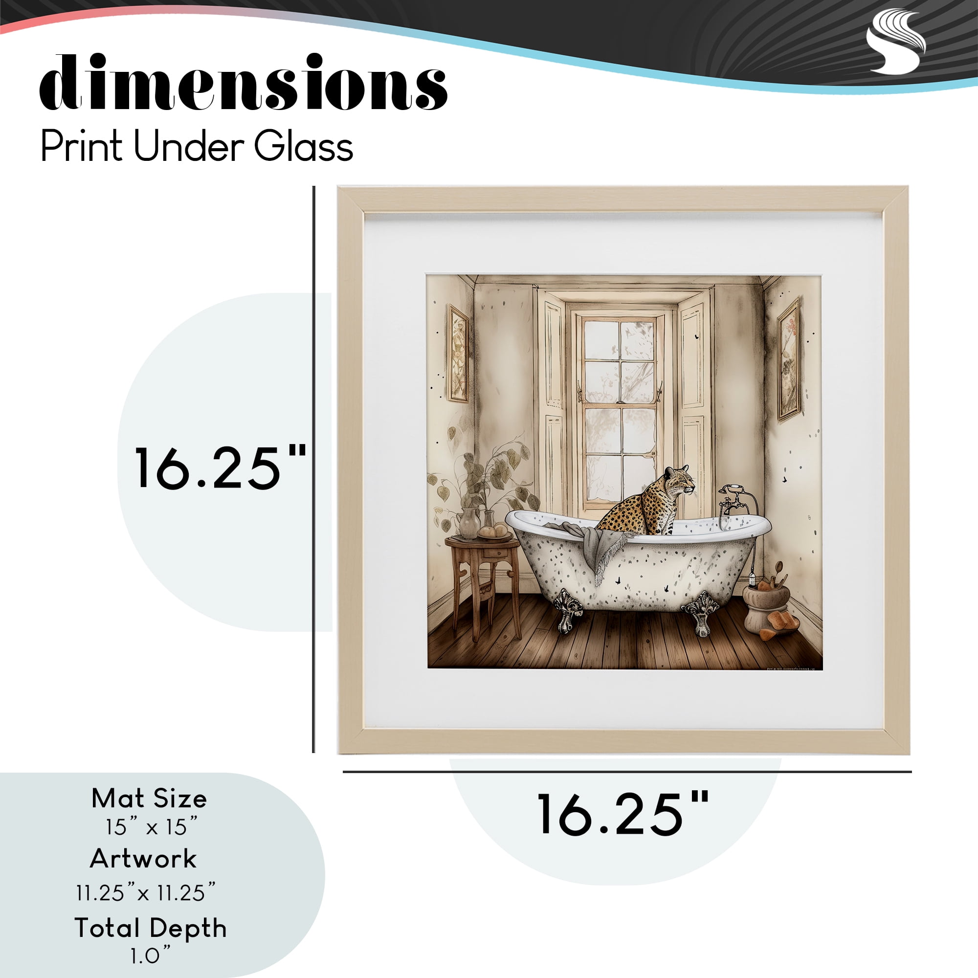 Neutral Leopard Bathtime Birch Framed Print Under Glass, design by Sasha