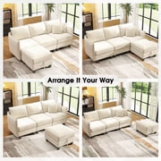 BedLuxury 84” Modular Sectional Sofa with Moveable Storage Ottoman, Cloud Couch Seats 4, Modern Living Room Furniture, Chenille Beige