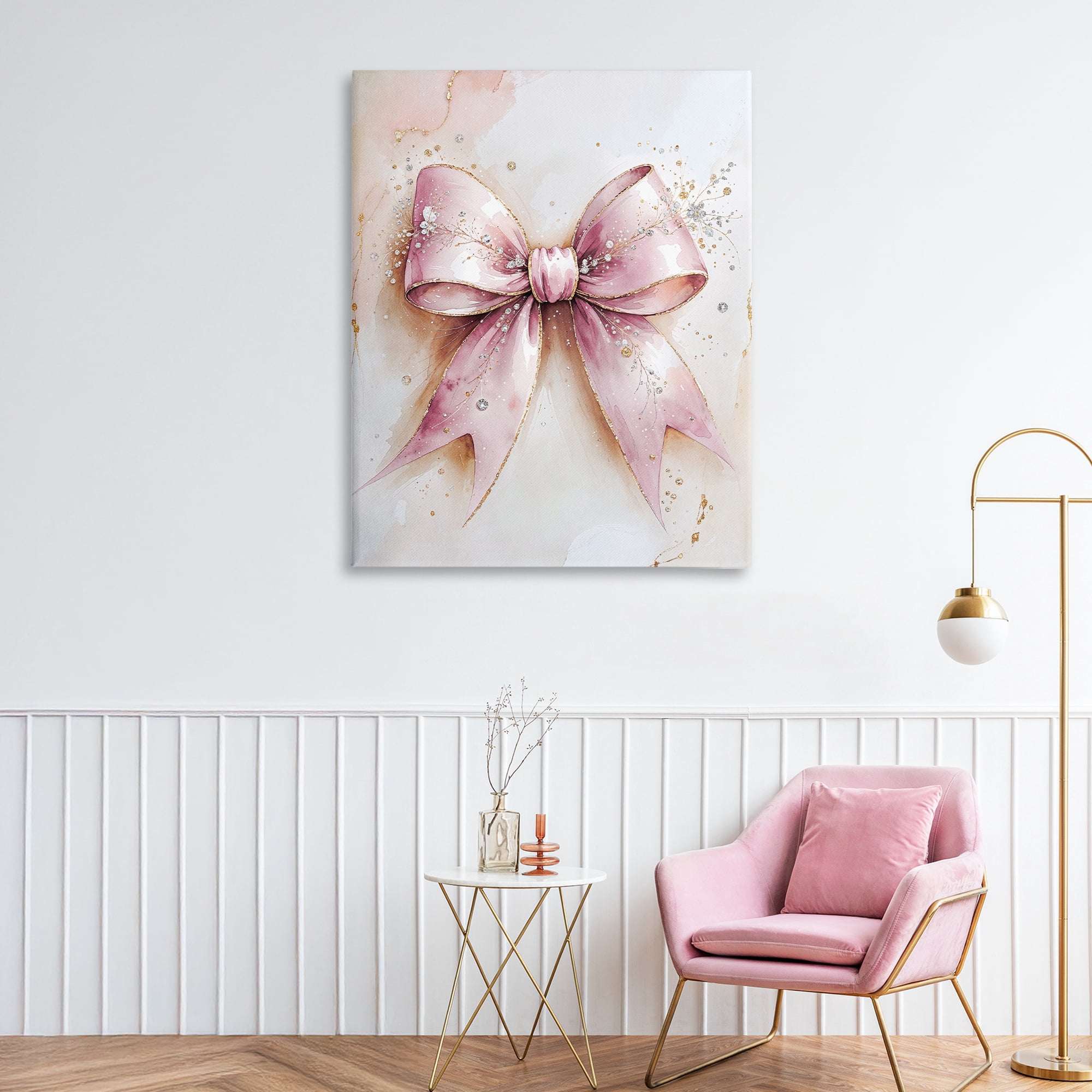 Stupell Industries Glamorous Blush Pink Bow Canvas Wall Art, design by Nataly White