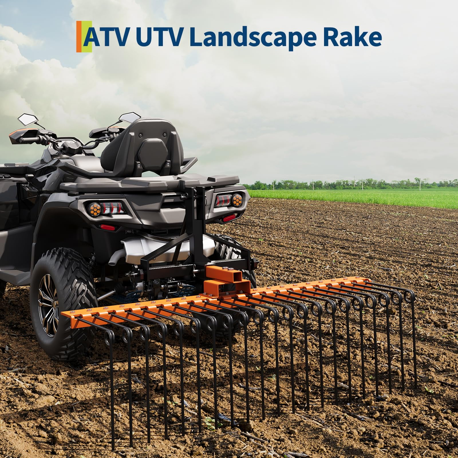 48In Landscape Rake, Tow Behind Landscape Rake, 360 Rotation Compatible with Category 1,Lawn Dethatcher Rake Attaches to 48" or 60",Cat1 Tractors Tow-Behind Garden Tool for Garden,Farm,Clearing Brush