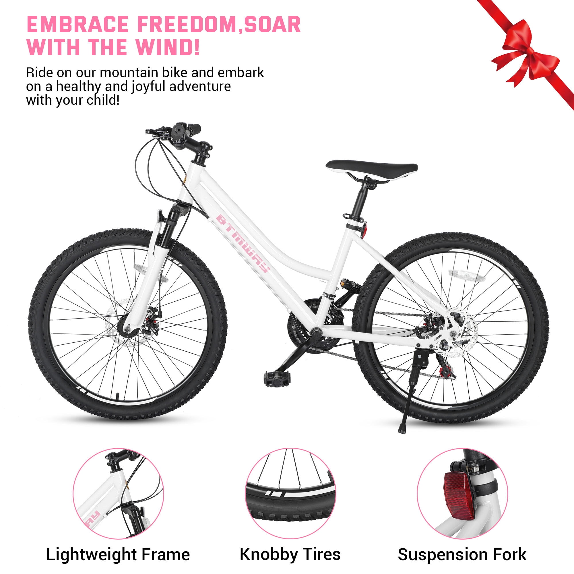 SHINPT 24" Mountain Bike for Teenagers and Adult, Mountain Bicycles with Dual Disc Brakes, Shimano 21 Speeds Bicycles for Men Women, Adult Bicycle with Comfort Saddle, Commuter Bike