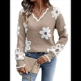 thumbnail image 1 of Suéteres de Cuello en V de Gran Tamaño para Mujer, Suéteres Casuales Sueltos de Larga de Punto Grueso, Suéteres, Tops Caqui XL, 1 of 9