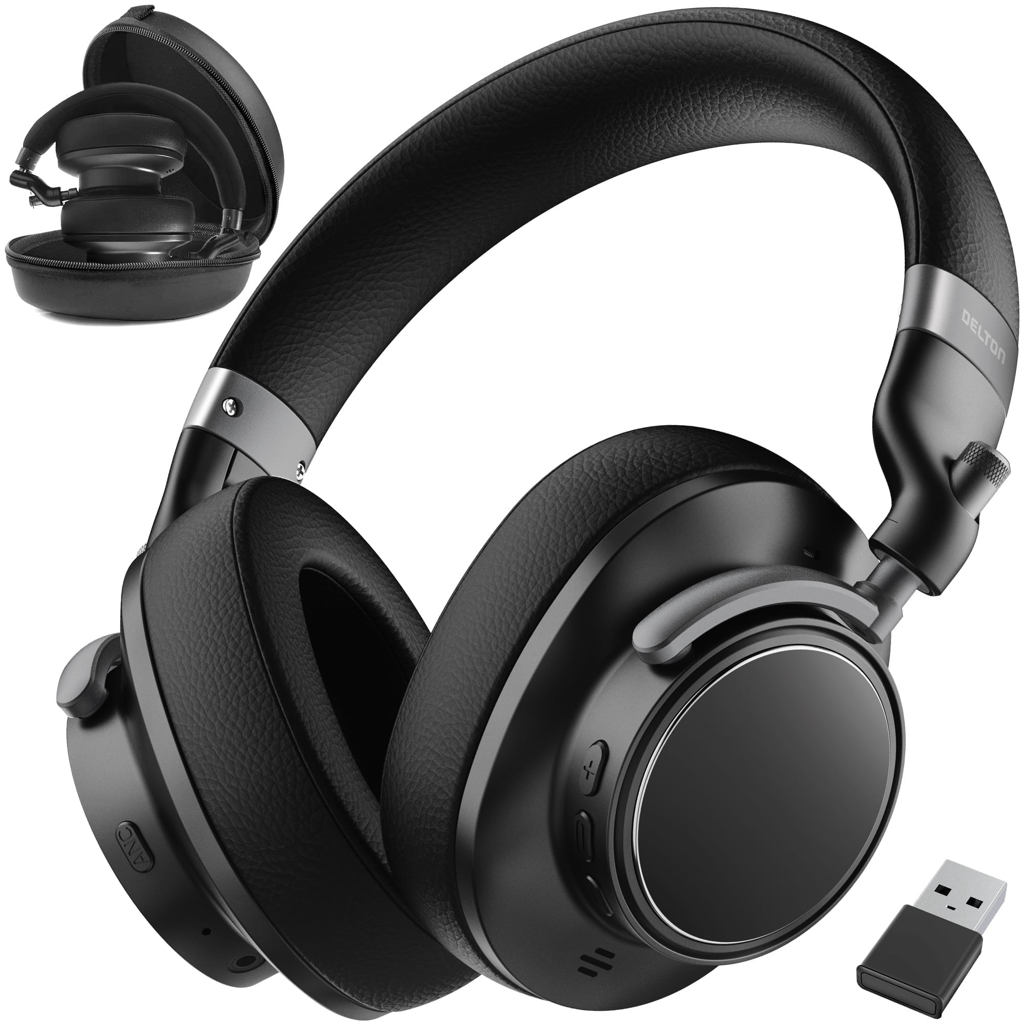 Delton M201 Wireless Active Noise Cancelling Over-Ear Bluetooth Headphones, 65 Hours Talk Time, 5 Built-in Microphones, Dual Connectivity for PC/Laptops, Tablets, Phones - Black