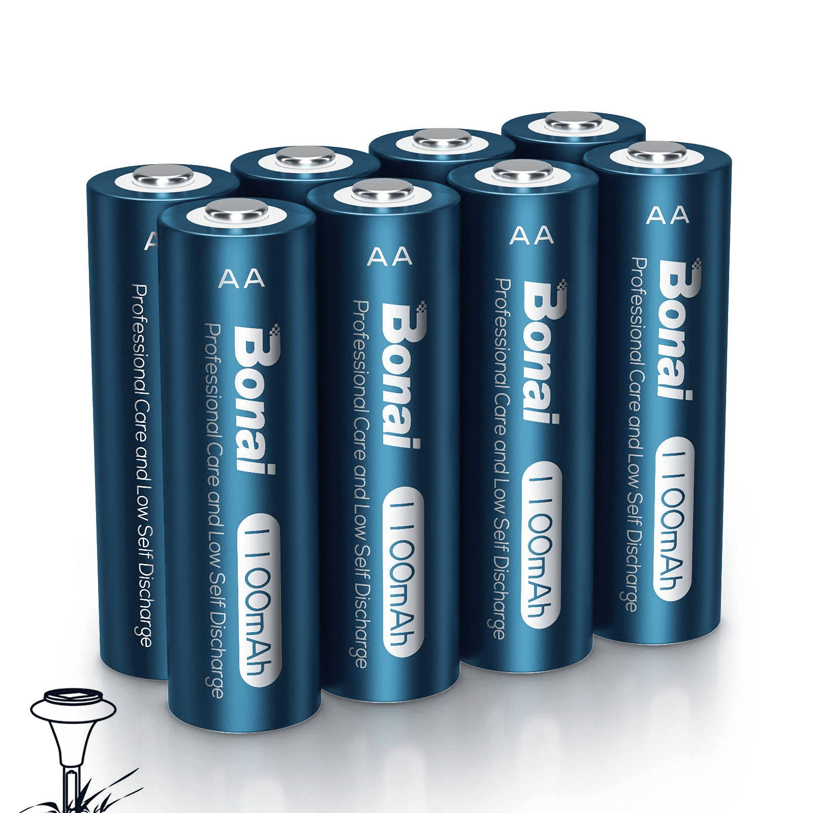 BONAI Solar AA Batteries 1100mAh High Capacity 1.2V AA Rechargeable