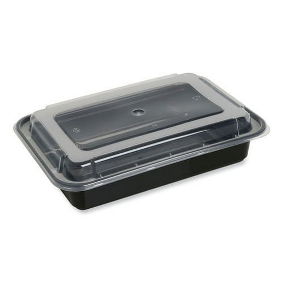 Food Container with Lid, 38 oz, 8.81 x 6.02 x 2.48, Black/Clear, Plastic, 150/Carton | Bundle of 2 Cartons