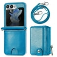 thumbnail image 3 of Nalacover for Samsung Galaxy Z Flip5 Crossbody Wallet Case with Detachable Card Slots Shoulder Strap, Premium PU Leather Zipper Pocket Shockproof Flip Cover with Kickstand Lanyard Case, Blue, 3 of 11