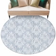 thumbnail image 2 of Haze Blue Boho Round Area Rug 5 FT, Non Slip Bedroom Rugs, Neutral Middle Century Turkish Pattern Washable Soft Circular Carpet Non-Shedding Floor Mat for Kitchen Dining Room Foyer Balcony Dorm, 2 of 8