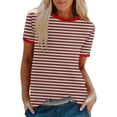 thumbnail image 3 of Rvasteizo Women Stripe Print Color Crew Neck Short Sleeve Tops Casual Tee for Women, 3 of 5