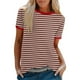 thumbnail image 1 of Blusas para las Mujeres Casual, Rayas Impresas Patchwork Manga Corta Cuello Redondo Top Hecho de 95% Poliéster 5% Spandex para el Verano, Tops Cortos para las Mujeres, 1 of 5