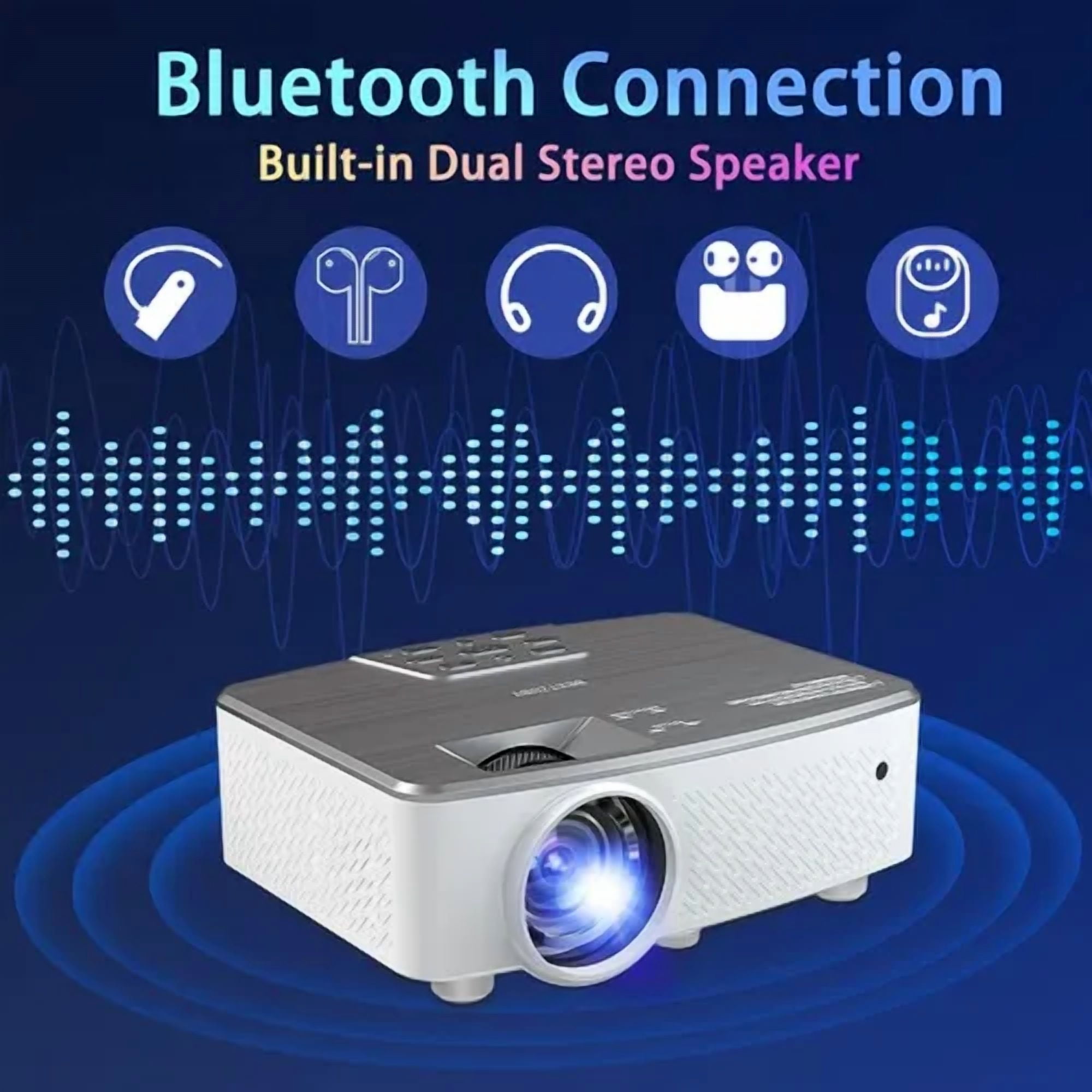 WiFi Bluetooth Projector, Native 1080P HD Movie Projector with Carrying Case, 9500LM 4K Supported 200" Display Home Theater, Compatible with iOS/ Android/ Xbox/ PS5/ TV Stick/ HDMI