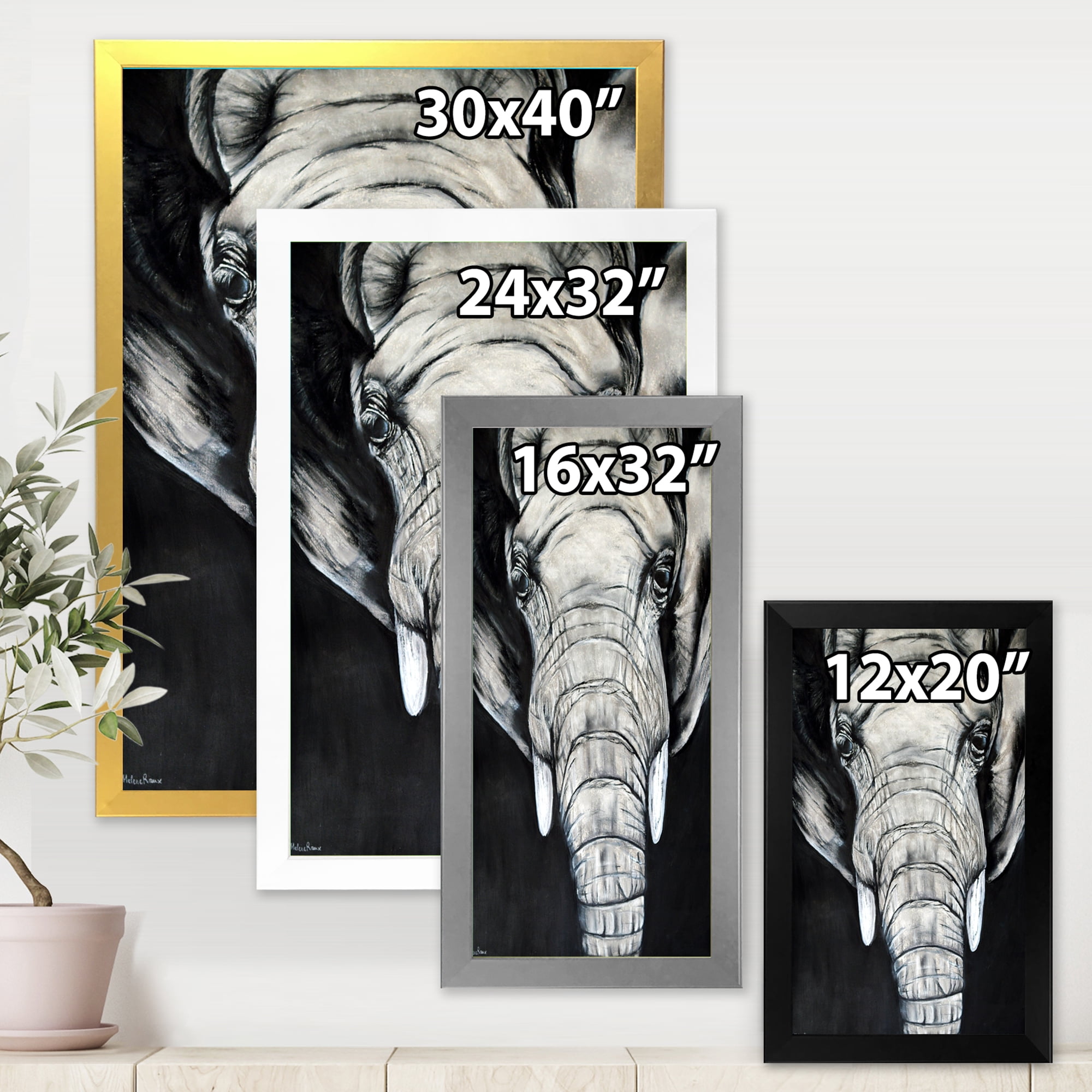 Designart 'The Close Up Portrait Of An African Elephant' Farmhouse Framed Art Print