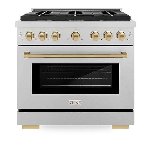 ZLINE Autograph Edition 36 in. 5.2 cu. ft. Paramount Gas Range with 6 Burner Cooktop and Convection Gas Oven in DuraSnow Stainless Steel and Champagne Bronze Accents (SGRSZ-36-CB)