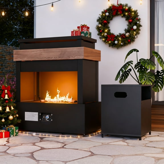 INTER HUT 35.4" x 22" Rectangular Propane Fireplace，50,000 BTU Fireplace with Fireplace w/ rain cover- Fire Pits & Outdoor Fireplaces