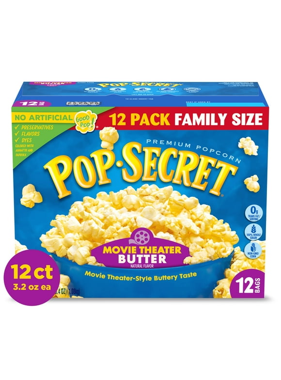 Pop Secret Microwave Popcorn, Movie Theater Butter, Flavor, 3 oz Sharing Bags, 12 Ct
