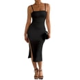 thumbnail image 3 of BRGZLK Womens Olid Color Hip Hugging Dress Sleeveless Summer Square Neck Slim Shoulder Casual Dresses Spaghetti Strap Double Lined Bodycon Maxi Dress, 3 of 7