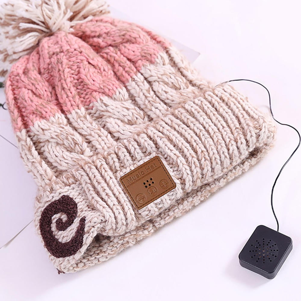 Wireless Beanie Hat Headphones | Music Winter | Knit Stereo Headphone Cap Women Soft Hat with Pompon | for Skiing
