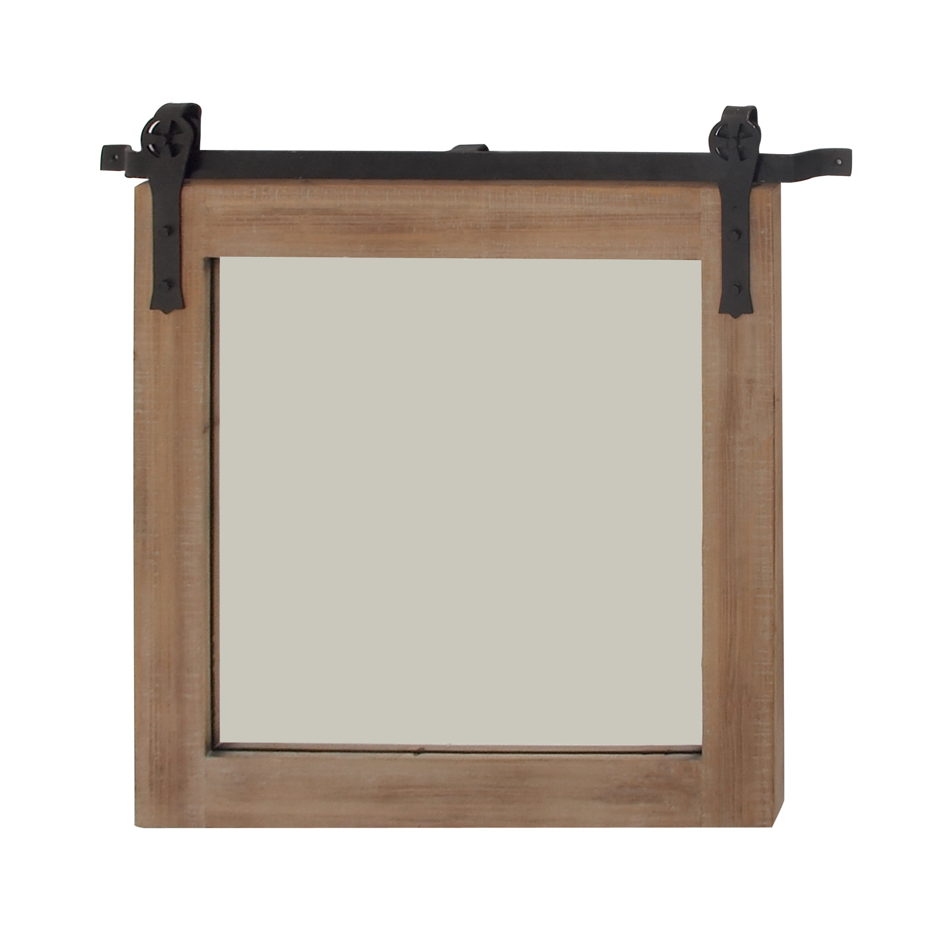DecMode Industrial Brown Square Shaped Wall Mirror with Natural Wood Grain Pattern, 31"W x 31"H