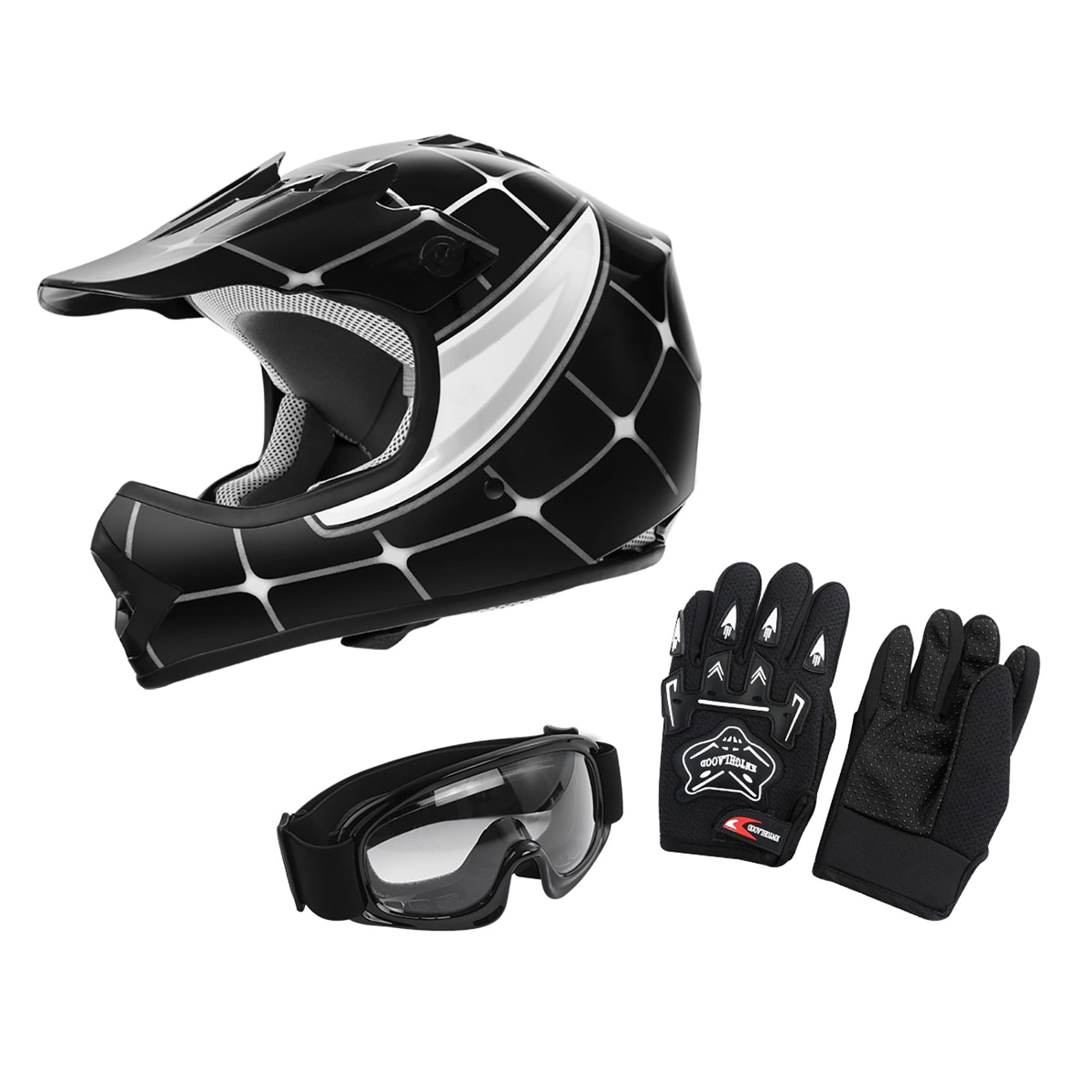 Tcmt dot helmet for kids & youth blue flame skull with goggles & gloves for atv mx motocross offroad street dirt bike deals