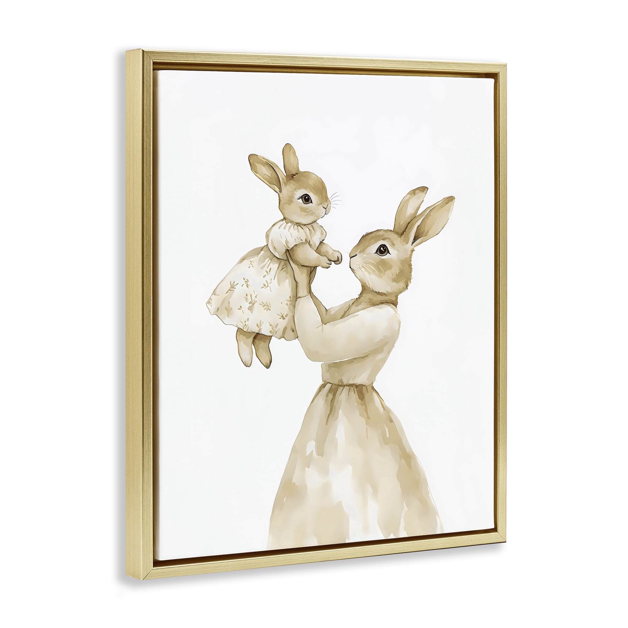 Stupell Industries Tender Mama Rabbit Gold Framed Floater Canvas Wall Art, design by Arlington Prints