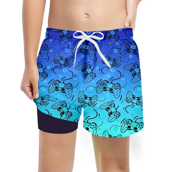 Boys Swimsuits Size 5-6Y Kids Layer Swim Trunks Game Console Print Comfort Loose Elastic Waistband Boys Bathing Suit