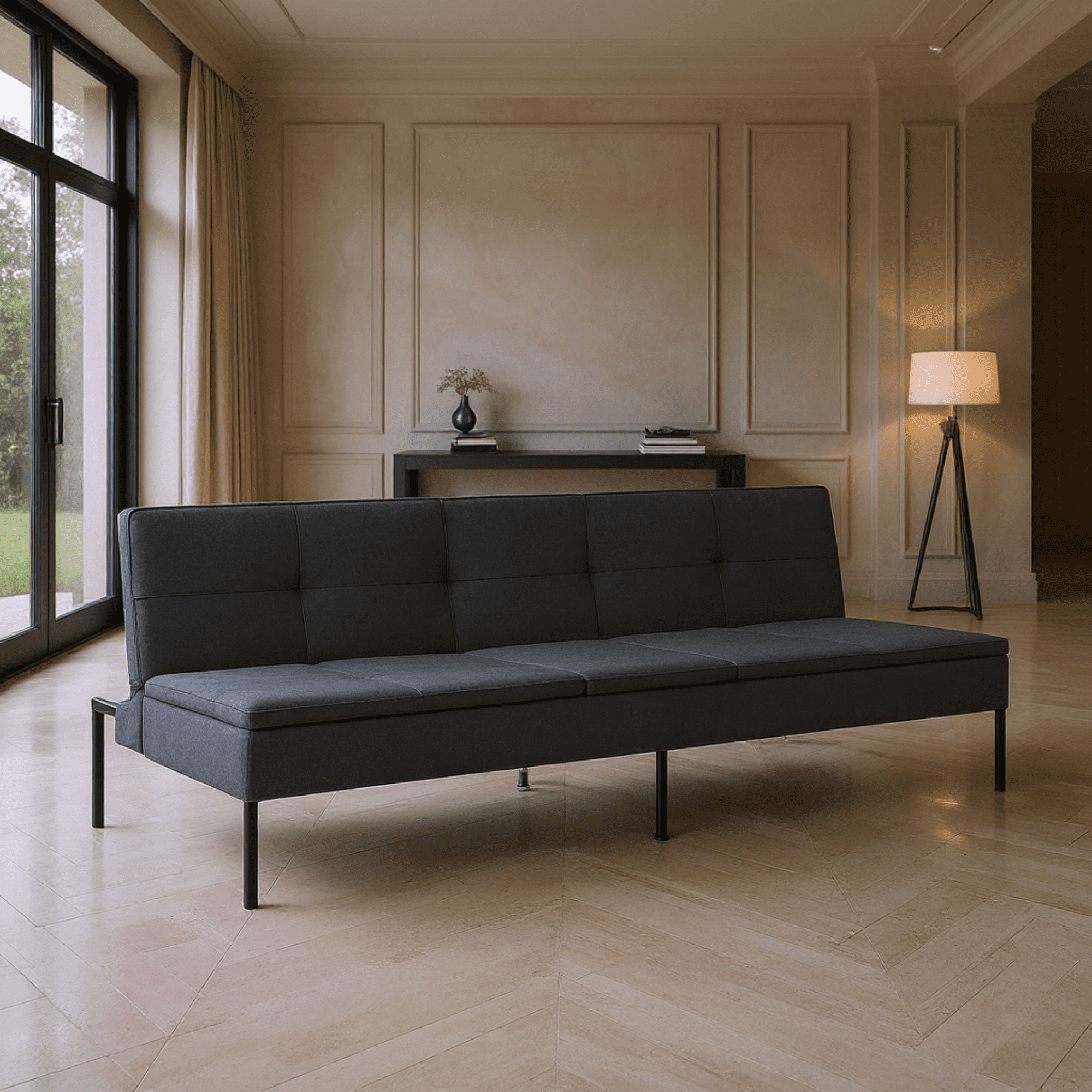 Gewnee 69.7" Modern Convertible Polyester Futon Sofa Bed, Sleeper with Adjustable Backrest for Living Room, Small Spaces(Gray)