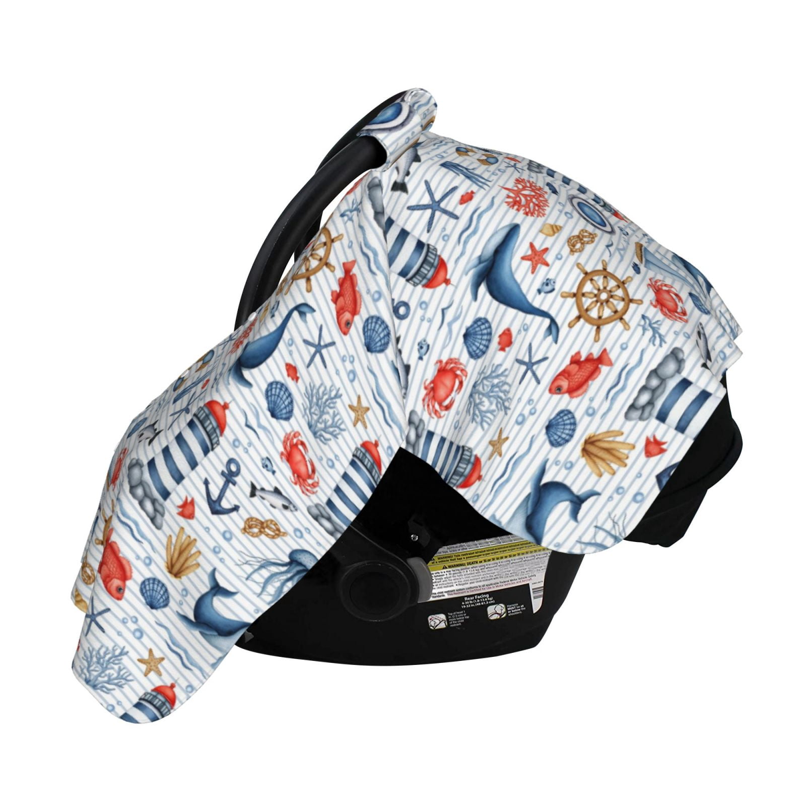 Naloa Watercolor Nautical Baby Car Seat Cover, Breathable Baby Carrier Cover, Multiuse Baby Carrier Cover & Nursing Breastfeeding Cover