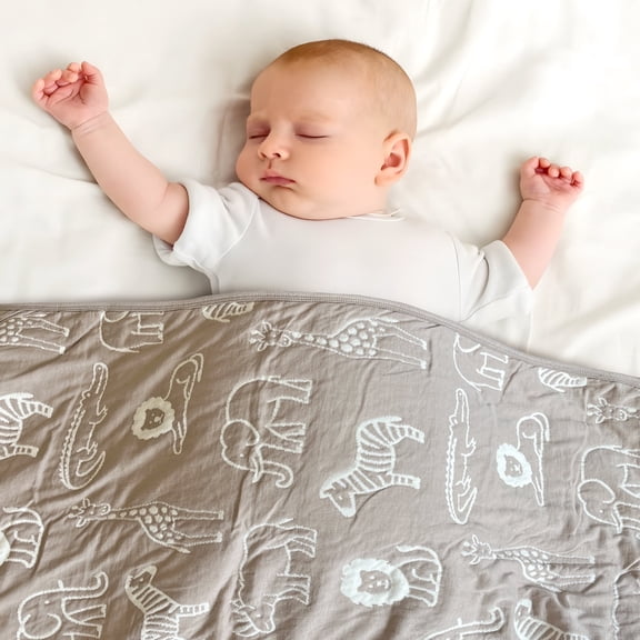 Baby Embroidery Jersey Blanket, 30"x40", Brown Safari, Outtek