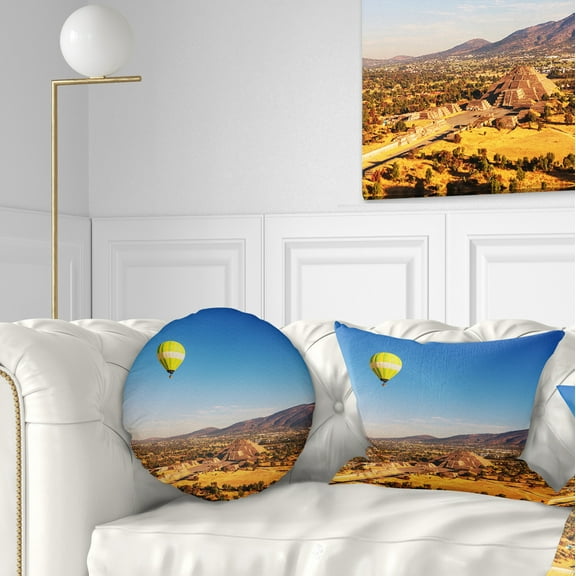 Designart Large Yellow Balloon over Mountains - Landscape Printed Throw Pillow - 12x20