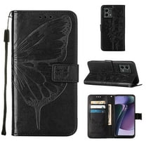 Feishell for Motorola Moto G Stylus 5G (2023) Flip Wallet Case,Butterfly & Flower Embossed Pattern PU Leather Magnetic Folio Flip Protective with Credit Card Slots Kickstand Slim Phone Case,Black