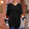 thumbnail image 5 of MYAOYI Womens Color Block Sleeve V Neck Sweater Oversized Knit Pullover, 5 of 8