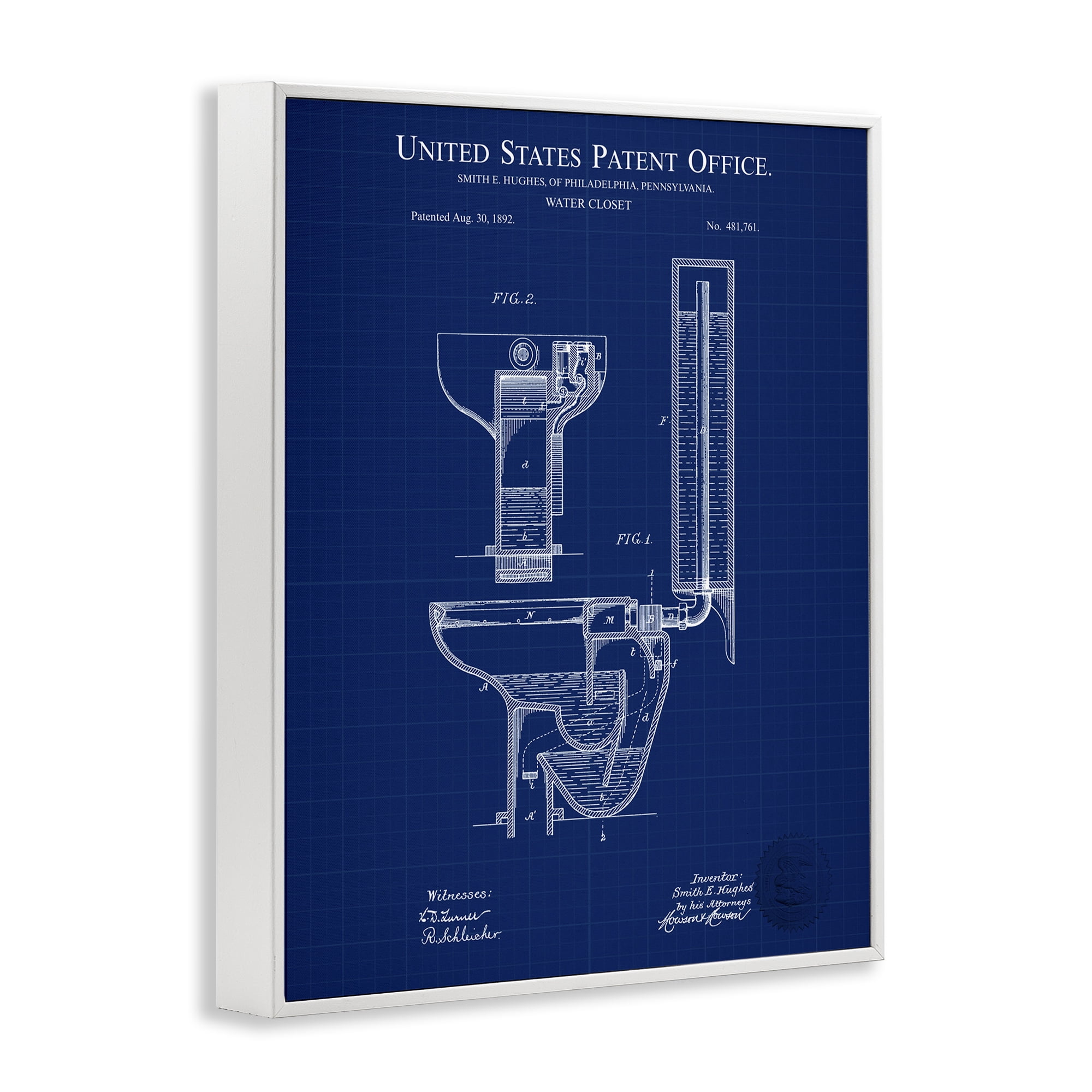 Stupell Industries Water Closet Blueprint Typography Painting White Framed Art Print Wall Art, 24 x 30