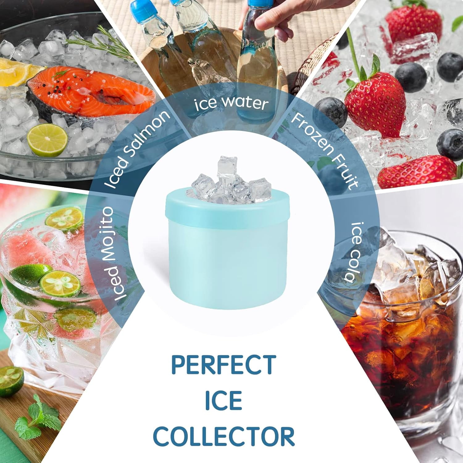 BYXAS Ice Cube Trays 4 PCS,Silicone Ice Cube Molds, Crushed Ice Maker Cup,Cylinder Ice Cube Maker Cup,Easy Release Ice Cup,Holds to 60 Ice Cubes Portable Ice Bucket Mold(Blue)