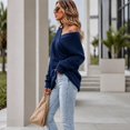 thumbnail image 6 of WULMLEO Women Off Shoulder Wrap Ribbed Knit Sweaters Long Sleeve Loose Cross Front Pullover Tops Navy S, 6 of 6