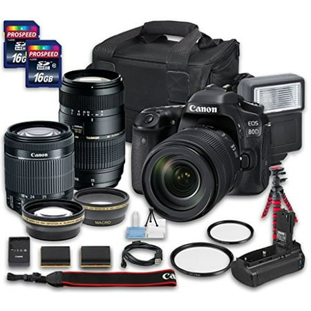 Canon EOS 80D DSLR Camera Bundle with Canon EF-S 18-55mm f/3.5-5.6 IS STM Lens + Tamron Zoom Telephoto AF 70-300mm f/4-5.6 Macro Autofocus Lens + 2 PC 16 GB Memory Card + Camera