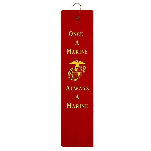 Once A Marine Always A Marine EGA Marine Corps Tri-fold Golf Towel with Grommet & Hook Father's Day Club Ball Tee Golfing Gift Birthday Variety Colors Towels Vinyl